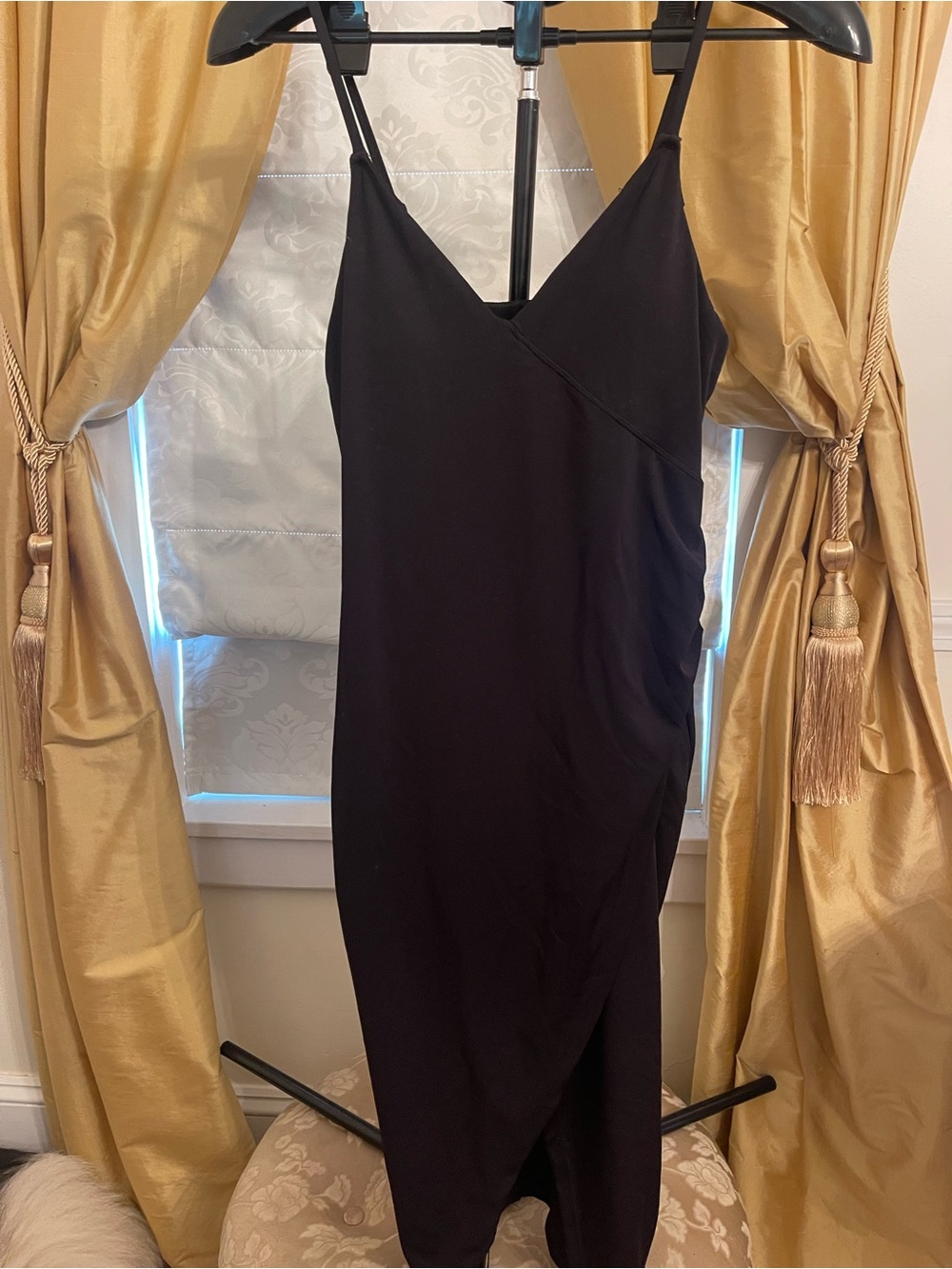 Popilush Sculpting Wrap Classic Black V-Neck Slip Midi Dress